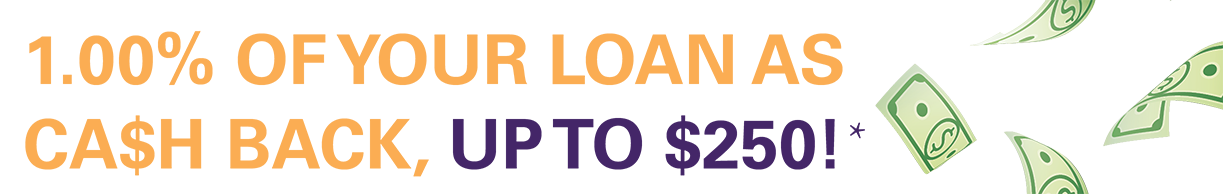 Auto Loan 1.00% OF YOUR LOAN AS CA$H BACK, UP TO $250!*